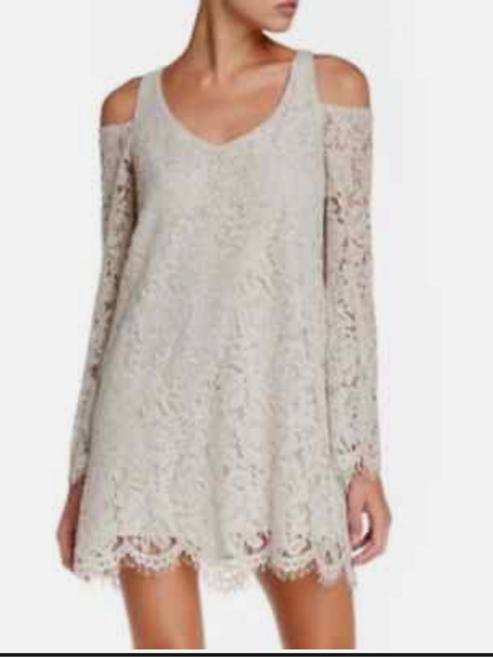 Chaser Cold-Shoulder Lace Swing Dress in Cream